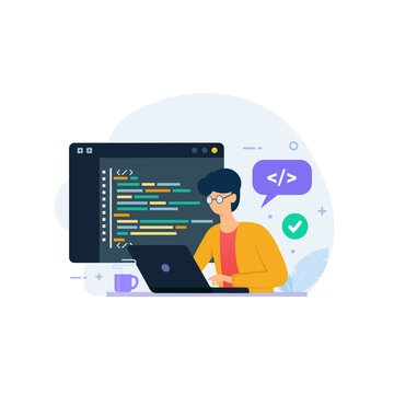 Programmer working on web and application development on computers