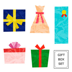 Illustration set of gift boxes with ribbons (white background, vector, cut out)