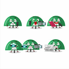 Character reporter green arc ruler cute mascot with microphone