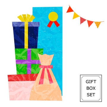 Illustration set of gift boxes with ribbons (white background, vector, cut out)