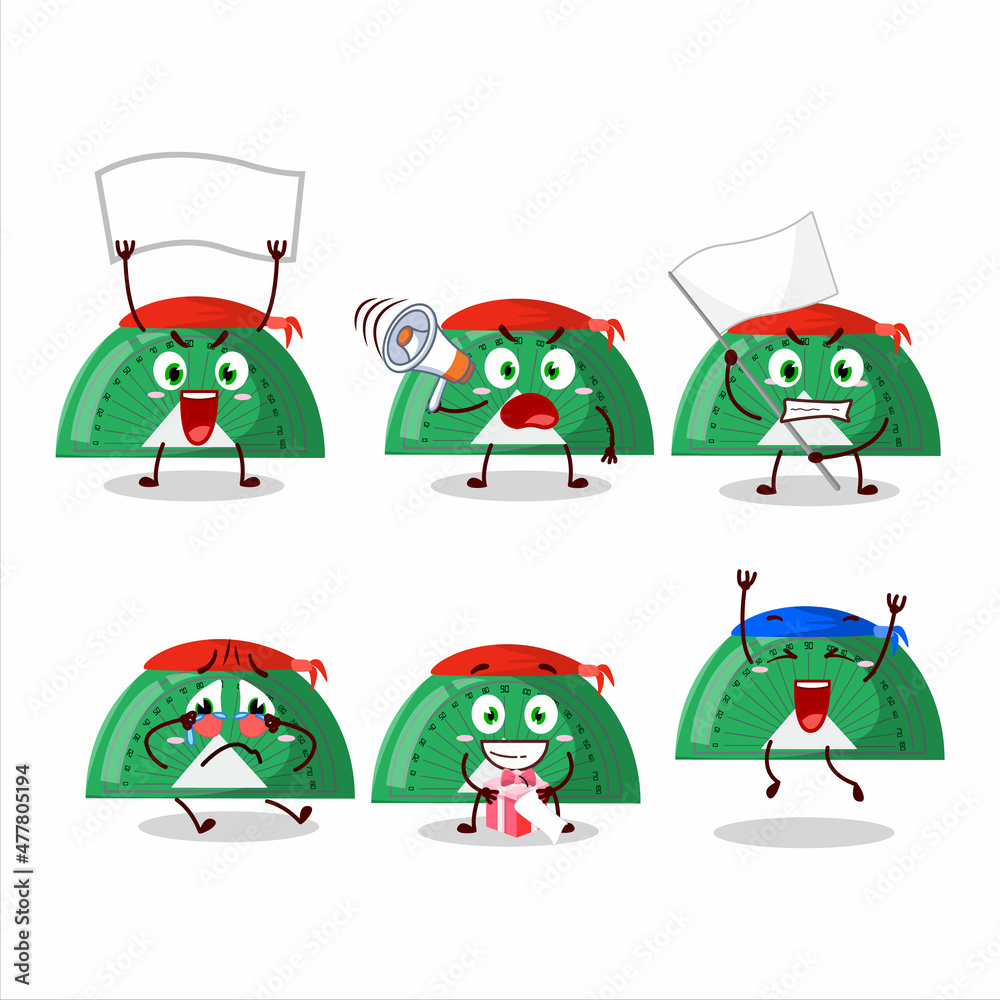 Poster mascot design style of green arc ruler character as an attractive supporter