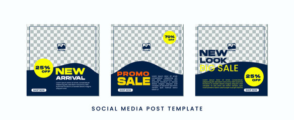 Simple social media template design with dark yellow and blue background color shows a fun, bold, energetic image, suitable for sales or business promotion. available for your picture