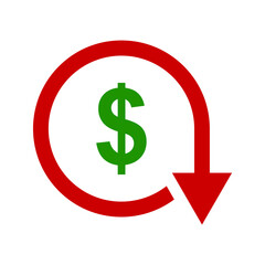 Dollar down icon symbol vector. dollar down symbol vector sign isolated on white background illustration for graphic and web design