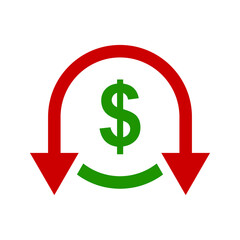 Obraz premium Dollar down icon symbol vector. dollar down symbol vector sign isolated on white background illustration for graphic and web design