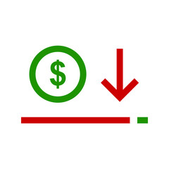Dollar down icon symbol vector. dollar down symbol vector sign isolated on white background illustration for graphic and web design