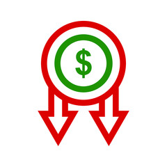 Dollar down icon symbol vector. dollar down symbol vector sign isolated on white background illustration for graphic and web design