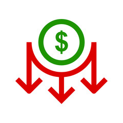 Dollar down icon symbol vector. dollar down symbol vector sign isolated on white background illustration for graphic and web design