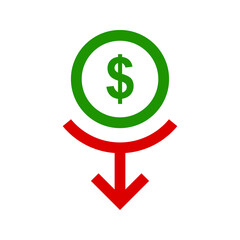 Dollar down icon symbol vector. dollar down symbol vector sign isolated on white background illustration for graphic and web design