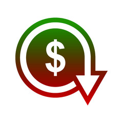 Dollar down icon symbol vector. dollar down symbol vector sign isolated on white background illustration for graphic and web design