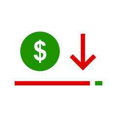 Dollar down icon symbol vector. dollar down symbol vector sign isolated on white background illustration for graphic and web design