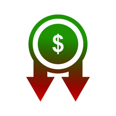Dollar down icon symbol vector. dollar down symbol vector sign isolated on white background illustration for graphic and web design