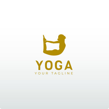 yoga logo design stock. human meditation vector illustration in yellow color