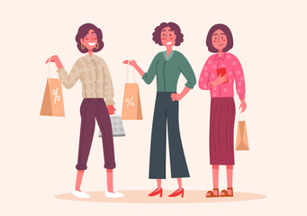 Group of women are talking about discount and sale