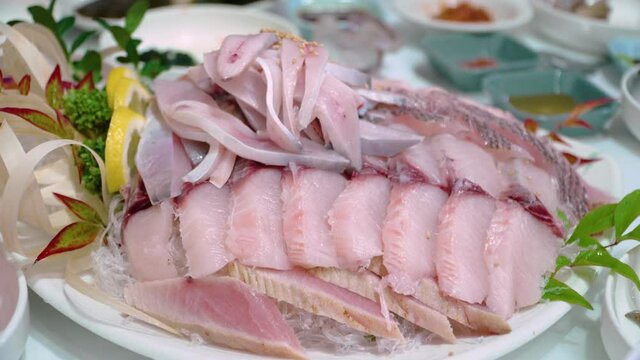 Sliced fresh Fish, sushi in South Korea