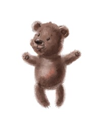 Cute watercolor bear.  Watercolor illustration for postcard, banner, book isolated on white background.