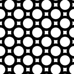 Abstract fashion monochrome polka dots background. Black and white seamless pattern with textured circles. Template design for invitation, poster, card, flyer, banner, textile, fabric. Halftone card