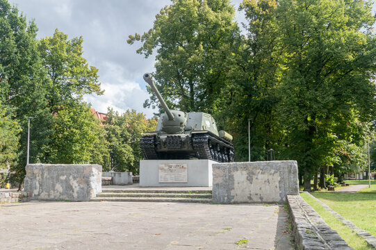 Malbork, Poland - August 26, 2021: ISU-122, Soviet assault gun used during World War II, mostly in the anti-tank role.