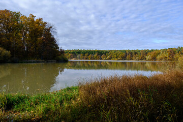 Der Reutsee bei Sulzdorf an der Lederhecke, Landkreis Rhön-Grabfeld, Unterfranken, Bayern, Deutschland