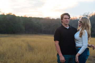 A young couple goofing off