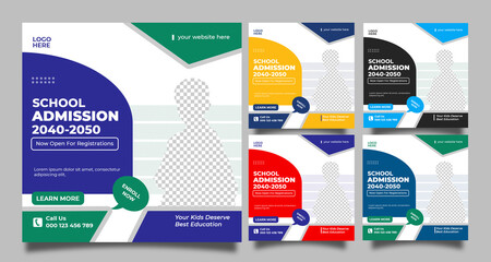 School Admission Social Media Post Design | Back To School With Discount Offer Social Media Post Template 
