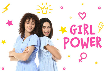 Beautiful young women on white background. Concept of femininity