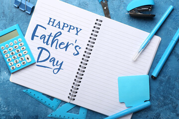 Beautiful greeting card for Father's Day with notebook and stationery
