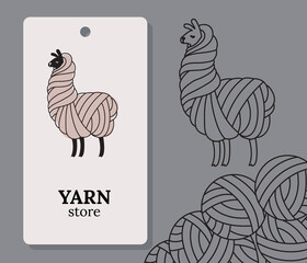 Fototapeta na wymiar Lama, silhouette of a llama made of thread, balls of yarn. Logo, trademark for yarn store. Linear vector illustration.