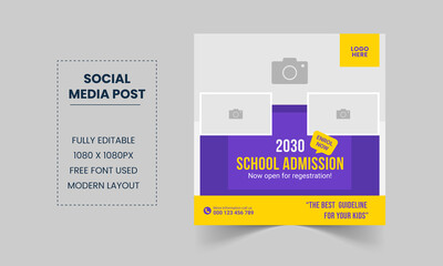 School Education admission social media post and square web banner template