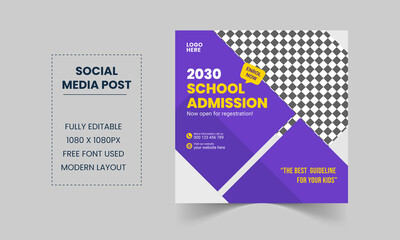 School education admission social media post and modern web banner template