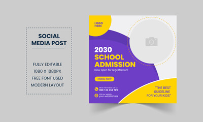 School education admission social media post and modern web banner template