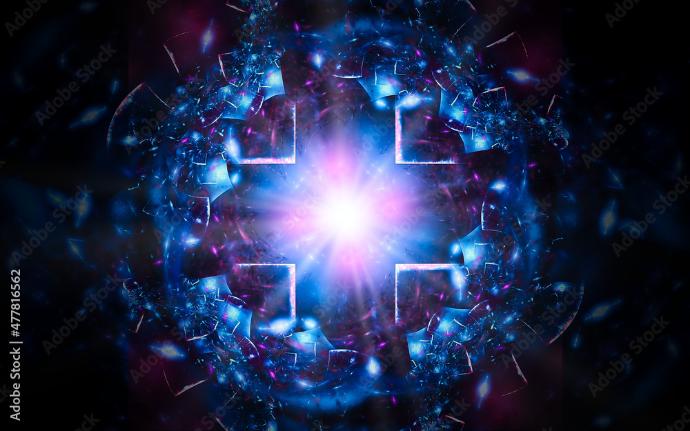 Aufkleber digital illustration abstract image generated fractal background image portal pattern of various geometric shapes and lines of various colors for computer graphics or web design