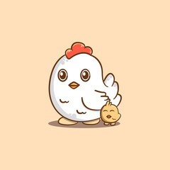 Mother chicken hen with chicks cartoon illustration