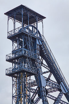 View of the head frame in Bois du Cazier, Marcinelle, near Charleroi, Belgium.
