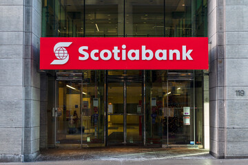 Fototapeta premium Ottawa, Canada - December 16, 2021: Scotiabank bank in downtown of Ottawa city