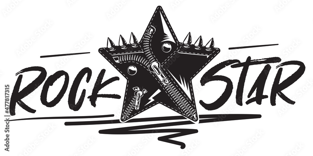 Sticker Rock star black and white musical emblem