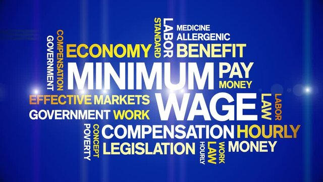 Minimum Wage Animated tag word cloud;text design animation kinetic typography seamless loop.