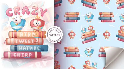 Birdin the book - seamless pattern