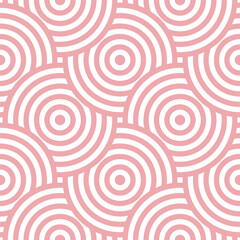 Pink overlapping concentric circles on white background seamless pattern. Vector illustration for prints, cover, fabric, textile and more