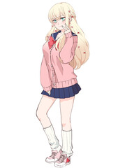 Fototapeta premium 金髪ギャル系女子高生立ち絵 