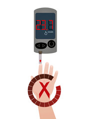Blood drop from hand to diabetes device. vector