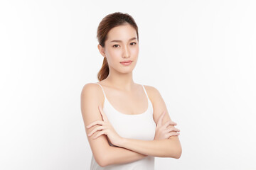 Beautiful young asian woman with clean fresh skin on white background, Face care, Facial treatment, Cosmetology, beauty and spa, Asian women portrait.