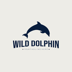 Wild dolphin minimalist silhouette logo template. Logo design. Vector illustration. - obrazy, fototapety, plakaty