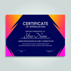 Creative certificate of appreciation best award template with colorful geometric shapes composition, Use for print, certificate, diploma, graduation Eps10 vector template