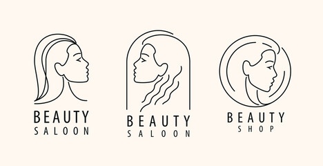 Abstract woman face emblem outline. Beauty saloon logo vector illustration