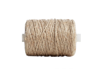 Jute thread in a spool. Stylish eco-material. Isolated on white background.