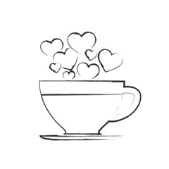 hand drawn coffee cup with hearts. valentines and love symbol. sketchy element for valentine's day design