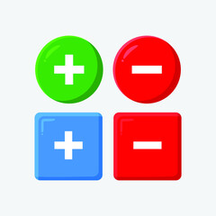 Plus and Minus 3d icon set vector of modern trend in the style of glass morphism with gradient. The collection includes 4 icons in a single style of business, finance, website, or etc.
