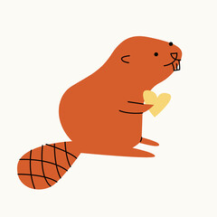 Illustration of a beaver with a heart on an isolated background. Dusty pastel colors. Modern flat style © Mariia