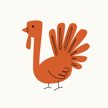 Illustration of a turkey on an isolated background. Dusty pastel colors. Modern flat style