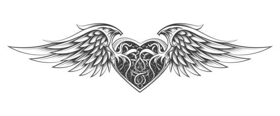 Heart with Wings Engraving Tattoo